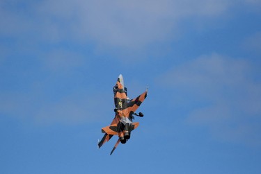 A CF-18 flies during the Wings Over Springbank air show at Springbank Airport west of Calgary on July 19, 2015.