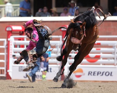 Will Lowe of Canyon, Texas during the Calgary Stampede Bareback Championship.