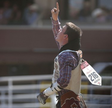 Tim O'Connell of Zwingle, IA during the Calgary Stampede Bareback Championship.