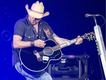 Jason Aldean performs during the Calgary Stampede at the Scotiabank Saddledome in Calgary, Alta. on Saturday July 11.