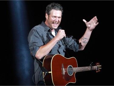 Blake Shelton was performing at the Saddledome for the Stampede Concert on July 10, 2015.