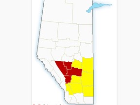 Weather alerts in effect for Alberta as of 6:15 p.m. Tuesday.