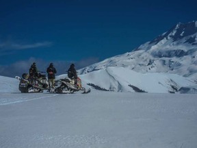 Snowmobiling in the Andes of South America.