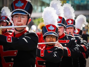 A marching band plays during the Calgary Stampede parade in Calgary, Friday, July 3.