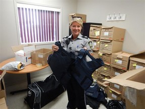 Alberta Association of Community Peace Officers, led by AACPO Vice-President Terri Miller (above), donated 43 ballistics vests to the
American Armor of God
Project for the protection of police officers south of the border.