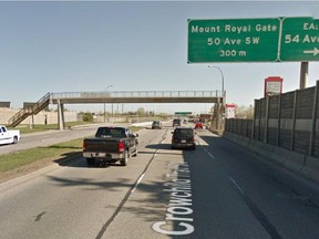 This is the pedestrian overpass on Crowchild Trail S.W. near 54th Avenue were a woman fell to her death on Wednesday, July 22, 2015. The 51-year-old landed on the roof of a northbound Mazda A3. The driver was not injured.