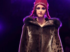 A model sports a sealskin coat at the Northern Scene at Ottawa's National Arts Centre.