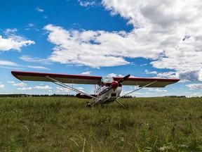 The plane that made a hard landing in a field outside of Bragg Creek on Friday, Aug. 7, 2015.