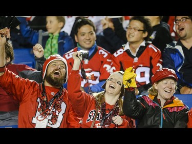 Calgary Stampeders fans sing 'Sweet Caroline' at McMahon Stadium in Calgary on Saturday, Aug. 15, 2015. The Calgary Stampeders won over the Ottawa Redblacks, 48-3, in regular season CFL play.