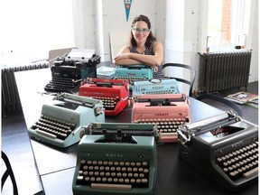 Janine Vangool, publisher, editor and designer of UPPERCASE Magazine prepares a publication of her book on a love of hers, typewriters, on August 5, 2015.