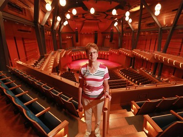 Project manager Kay Harrison stands in the upper level of Mount Royal University's Bella Concert Hall in the new Taylor Centre for the Performing Arts on Tuesday, August 25.