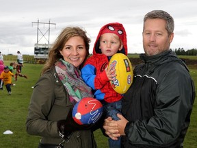 Rod, Maximus, and Jennifer O'Brien attend the inaugural Nathan O'Brien Superhero Sports Decathlon held at the Springbank Park For All Seasons.