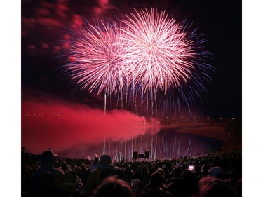 The sky to the east is illuminated with fireworks by team China at GlobalFest Saturday night.