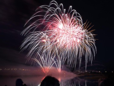 The sky to the east is illuminated with fireworks by team China at GlobalFest Saturday night.
