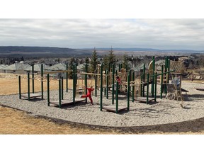 Children enjoy a playground on Spring Valley Way S.W. on Sunday, March 22, 2015.