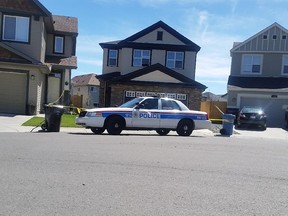 Calgary police officers at  Copperpond Mews S.E. on Saturday, August 8, 2015, responding to reports of a firearm being pulled out during a fight.