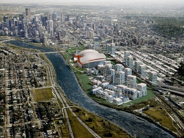 Artist rendition of Calgary Next, the proposed Calgary Flames arena, unveiled by president and CEO Ken King Tuesday on the Stampede grounds.