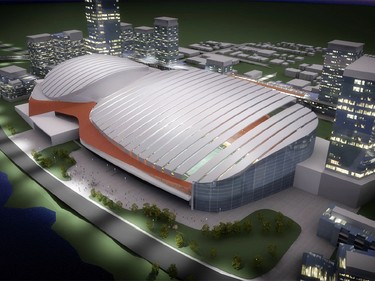 Artist rendition of Calgary Next, the proposed Calgary Flames arena, unveiled by president and CEO Ken King Tuesday on the Stampede grounds.
