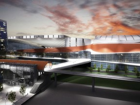 Artist rendition of the Sunalta LRT access to Calgary Next, the proposed Calgary Flames arena, unveiled by president and CEO Ken King Tuesday on the Stampede grounds.