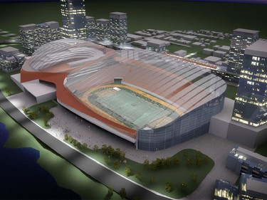 Artist rendition of Calgary Next, the proposed Calgary Flames arena, unveiled by president and CEO Ken King Tuesday on the Stampede grounds.