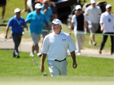 Champions Tour player Fred Couples walked up to the 9th green during the second round of the Shaw Charity Classic at the Canyon Meadows Golf and Country Club on August 7, 2015.