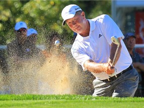 Canadian Rod Spittle, seen chipping out of a bunker during the 2013 Shaw Charity Classic, relished the chance to tee off in the first group out on Friday morning.