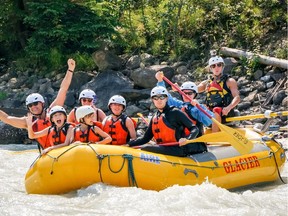 Guide Darren hollers instructions through an exciting stretch in the middle section of the Kicking Horse River near Golden, B.C.