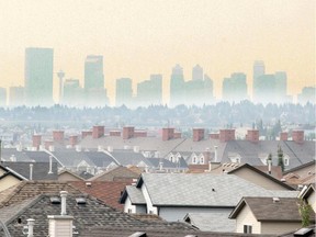 Forest fires from the United States have covered Calgary in a deep smog, as seen on August 24, 2015.