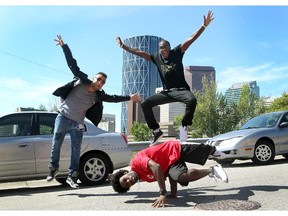 DJ Oveous, dance battle guest Cebo and Change the Game Project founder Bobby Mileage are in Calgary for a week long street dance camp finishing with a dance battle this weekend. They were photographed on August 17, 2015.