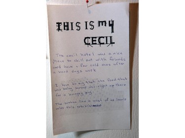 Personal reflections about the Cecil Hotel on display at the Ledge Gallery in the Epcor Centre on Monday May 17, 2010