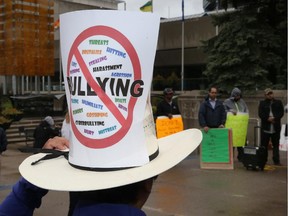 Dozens of people gathered on the steps of Calgary City Hall for an anti-bullying rally.