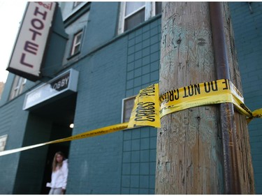 Crime scene tape blocks the entrance to the Cecil Hotel Sunday, Oct. 12, 2008.