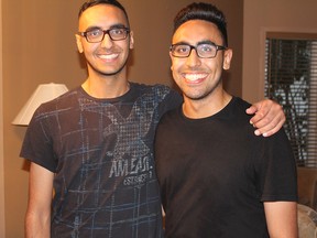 Harman Boparai, right, pictured with his brother Ajap, died after he fell off a sixth floor balcony in Killarney Friday night in what the medical examiner has ruled an accident.
