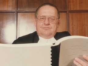James Herbert (Herb) Laycraft, Chief Justice of the Alberta Court of Appeal from 1985-1991, passed away August 5, 2015 at the age of 91. Calgary Herald file photo, originally published February 2, 1986.