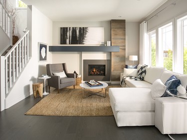 The living space in the Linea show home at Mahogany in Calgary.