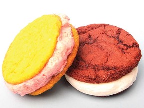 Lemon and strawberry rhubarb, and red velvet and vanilla bean sammies from Bambino by Fiasco.