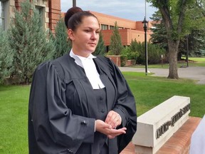 Defence lawyer Katherin Beyak, pictured outside Court of Queen's Bench in Medicine Hat.