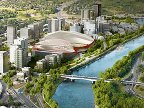 A rendering of the proposed new Flames arena, Stampeders stadium and fieldhouse.