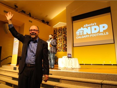 Bob Hawkesworth, NDP candidate for the by-election in the riding of Calgary-Foothills, at Symons Valley Church in Calgary on Monday, July 27, 2015.