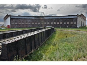 Shown in this 2014 photo, the historic Canadian Northern Railway roundhouse in Hanna has been designated as as a Provincial Historic Resource.