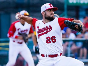 Okotoks Dawgs pitcher Dylan Nelson led the team to victory in Game 1 of their opening round playoff series against Medicine Hat.