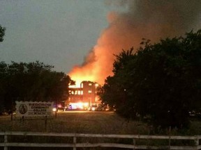 The Red Crow College fire Aug. 14, published on the Blood Tribe Chief and Council Information Facebook page.