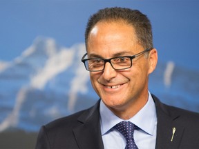 Joe Ceci, Alberta President of Treasury Board and Minister of Finance, during a press conference to provide details on the Alberta government's 2015-16 first quarter fiscal update and economic statement at the Alberta Legislature in Edmonton on August 31.