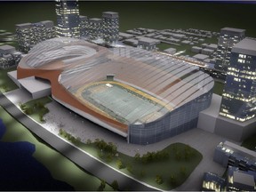 An artist's rendition of the proposed Calgary Flames arena and sports complex.