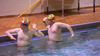Brothers Brent, left, and Sean work it in the pool during a synchronized swimming challenge on The Amazing Race Canada.