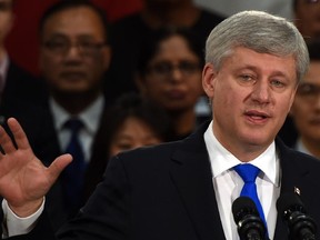 Conservative leader Stephen Harper on the campaign trail 2015.
