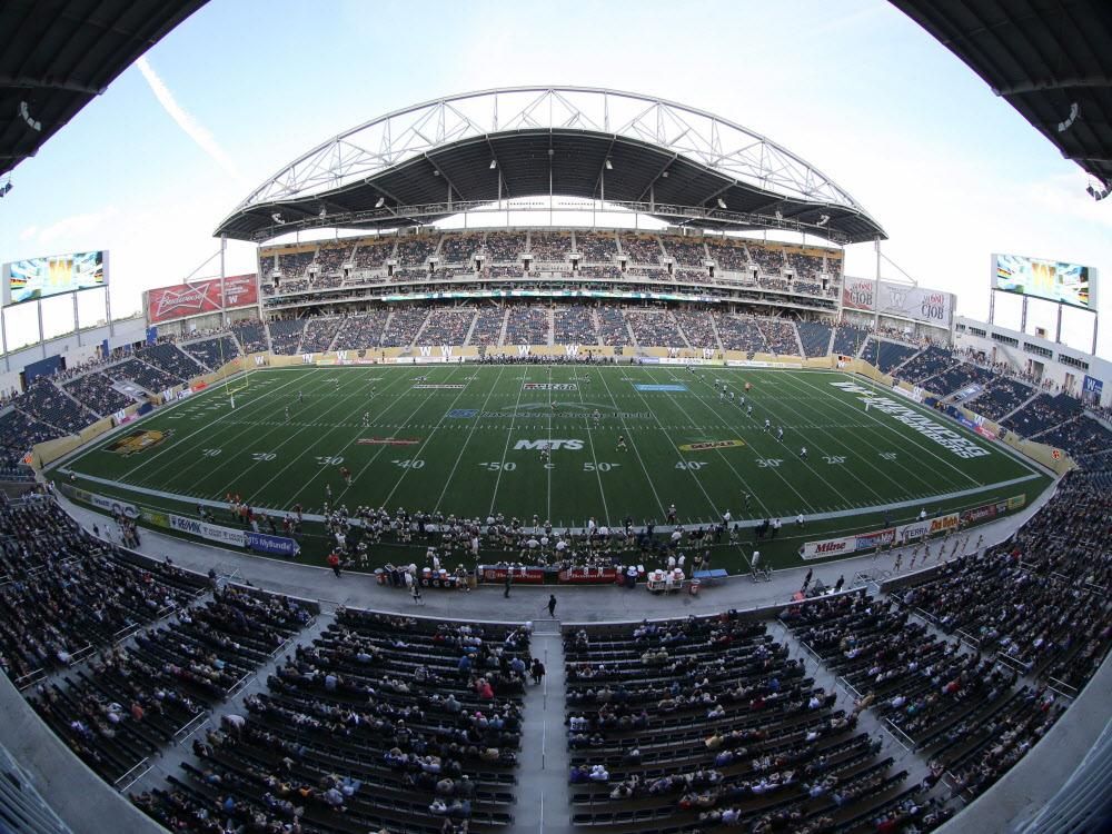 The Toronto Argonauts' kick the ball off to the Winnipeg Blue Bombers' to open the first preseason CFL football game at Investors Group Field in Winnipeg, Wednesday, June 12, 2013. The brand new stadium hosts the Bombers and the University of Manitoba Bisons.