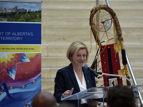 Premier Rachel Notley takes part in the third annual Treaty No. 6 Recognition Day honouring the signing of Treaty No. 6 between the Plains and Wood Cree people and the Crown, in Edmonton on Aug. 21.