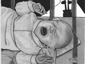 TUESDAY, MARCH 23, 2010 PAGE A15
sw / FRIDAY JUNE 29, 2001 PAGE A19
Cartoon illustrating a baby crying in its crib with silhouette of parent in the doorway for Letter to the editor "Postpartum Depression:  Need for support, education often exceeds demand"

Glen McDonall