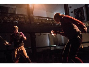 Val Duncan and Celene Harder in Mercutio and Tybalt, part of the 2015 Calgary Fringe Festival. Photo Chris Tait.